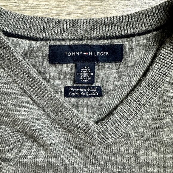 Tommy Hilfiger Pullover Sweater Men Large Premium Cotton Wool Grey - Picture 4 of 6
